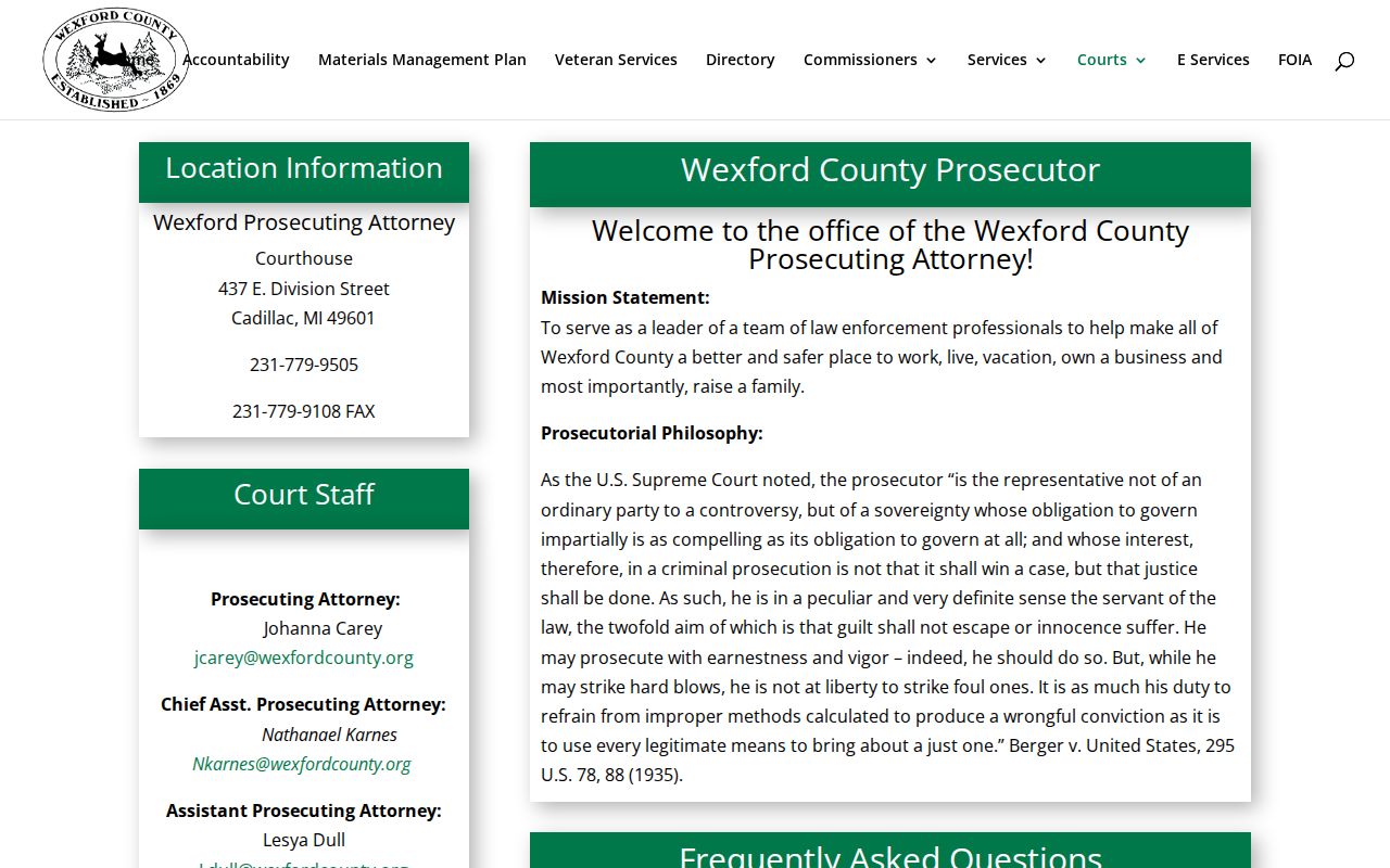 Wexford County bench warrant routing page for the county prosecutor office and court process