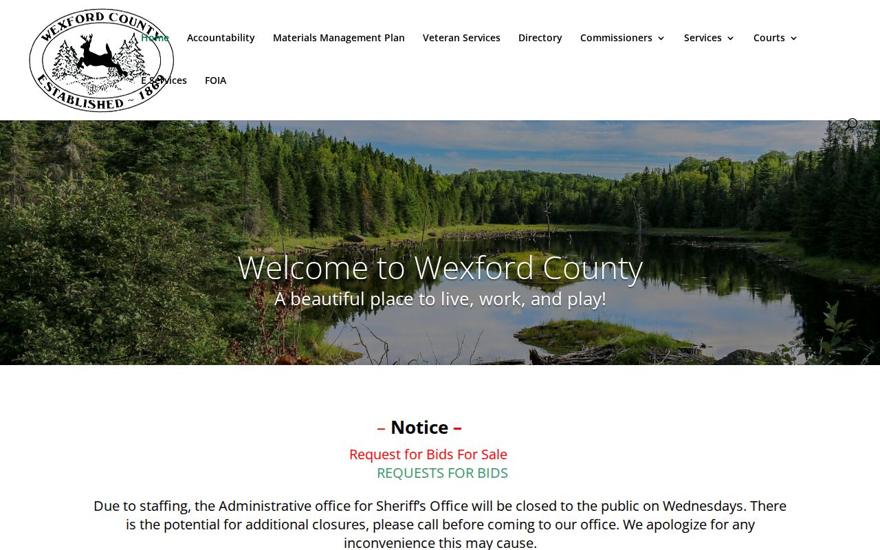 Wexford County warrant records: county home page listing the courthouse and court offices