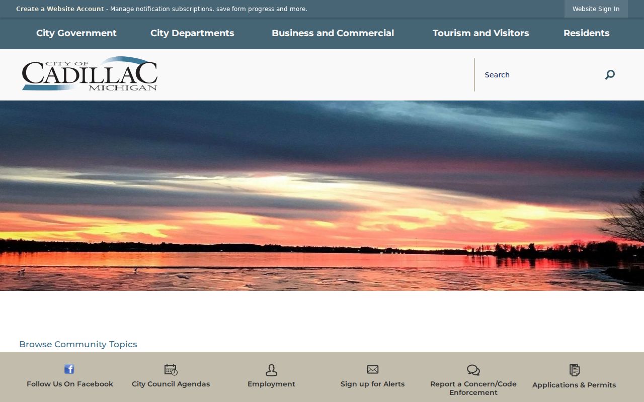 Cadillac warrant search page showing the official Cadillac city government site and offices