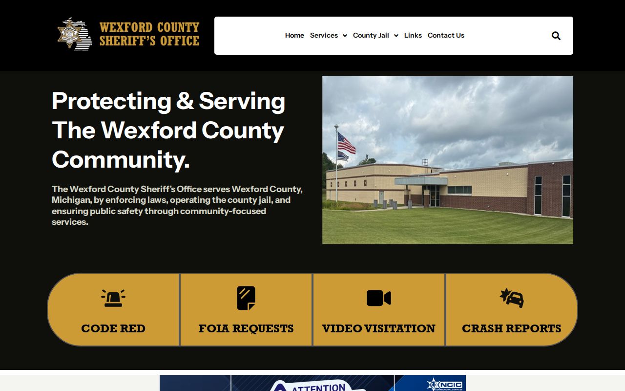 Wexford County warrant records: sheriff's office home page with service navigation and no warrant roster