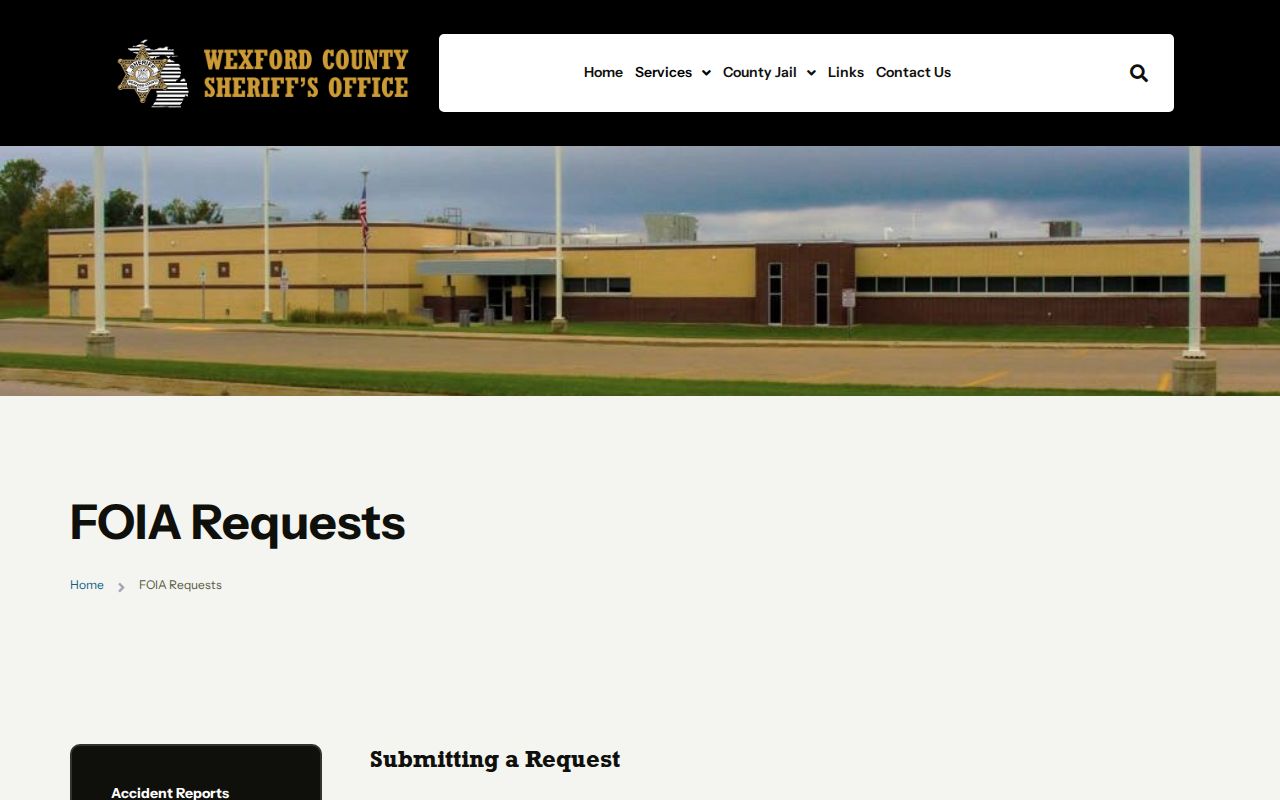 Wexford County traffic warrant page showing the sheriff written FOIA request instructions
